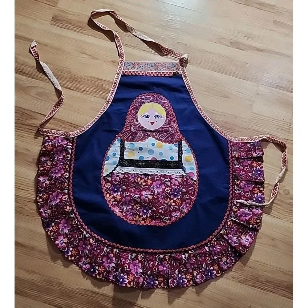 VTG Russian Nesting Doll Bib‎ Apron Handmade By Russian Peasant Girls In Moscow
